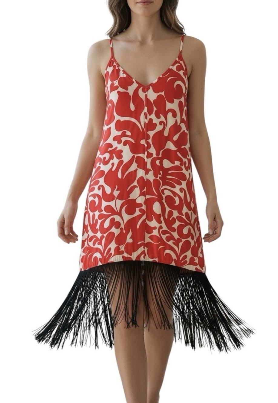 Rhode Red Caspian Lagoon Grande Gatsby Dress Fringe Flapper 1920s Resort Size 4